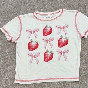 Altar'd State Kids White Tee with Strawberries and Bows- NWOT size S